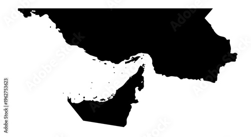 Detailed Strait of Hormuz Map Vector Illustration, Middle East Maritime Route Silhouette, Persian Gulf and Gulf of Oman Geographic Outline