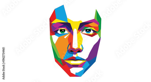 Abstract Geometric Face Portrait, Colorful Low Poly Art, Modern Digital Illustration