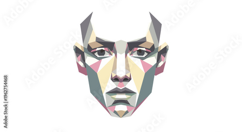 Geometric Human Face Portrait, Low Poly Style, Abstract Art
