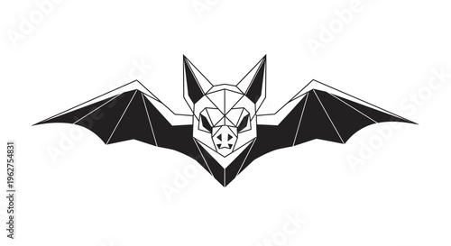 Geometric Bat Silhouette Icon, Low Poly Flying Mammal Vector Art