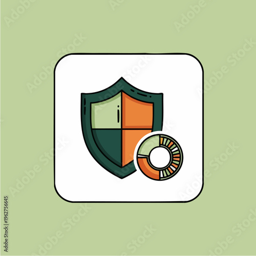 Shield and Pie Chart Icon Representing Security and Data Analysis.