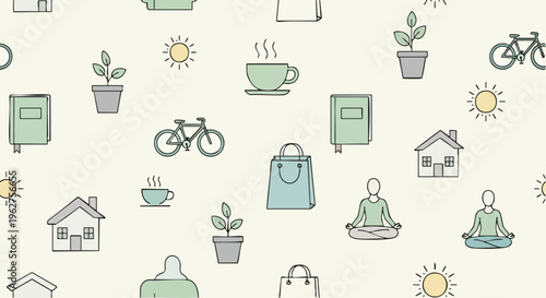 Seamless Pattern of Everyday Life Icons and Symbols.
