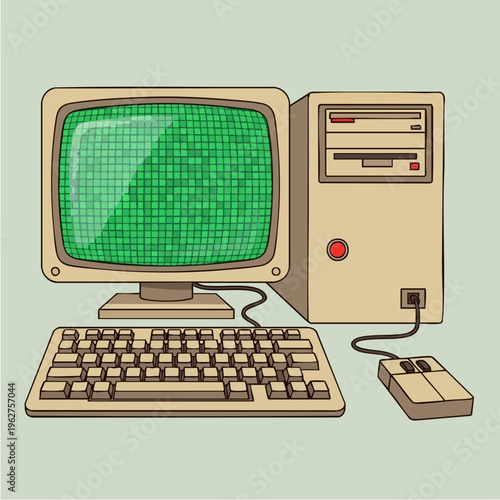 Vintage Computer System with Green Screen Display.