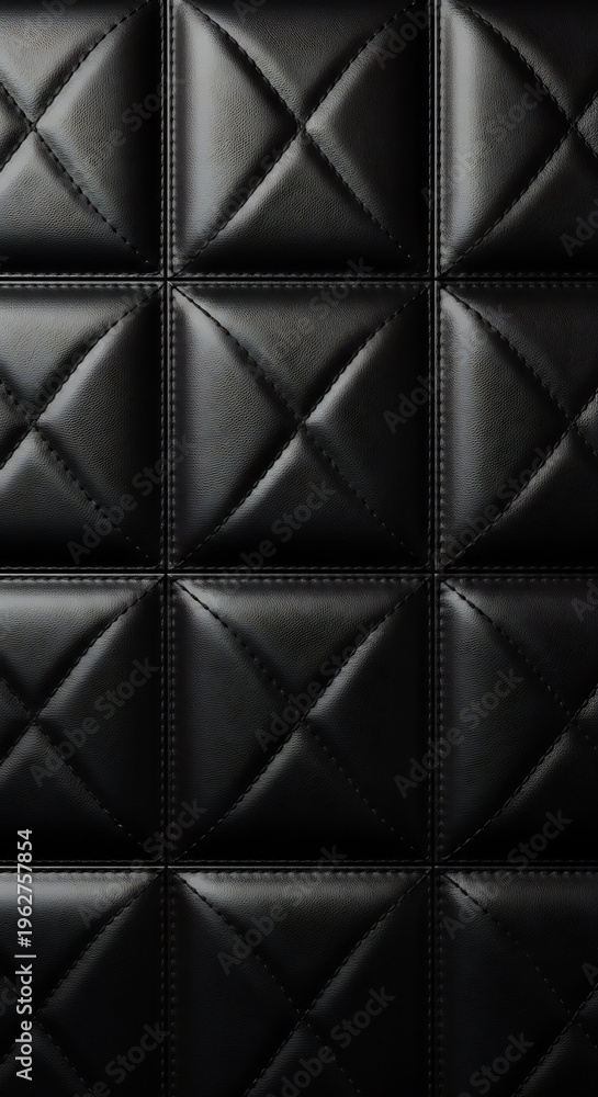 Fototapeta premium Black Quilted Upholstery Texture Seamless Pattern Background.