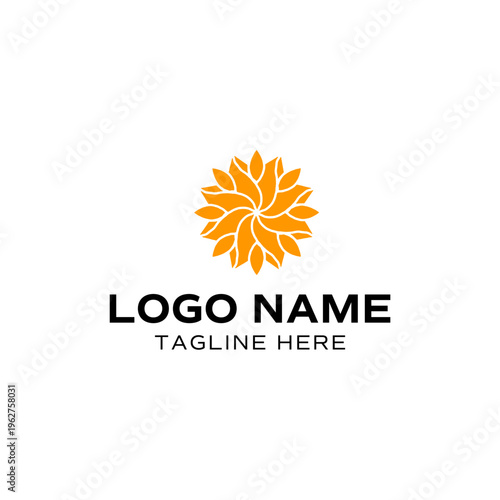 Orange Floral Mandala Sun Logo Template on White Background