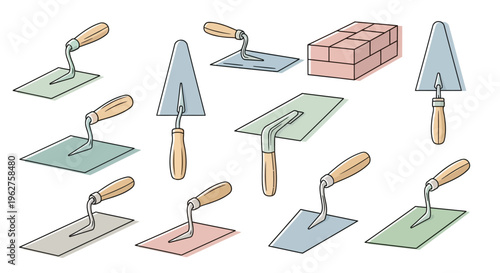 Trowels for bricklaying and masonry work.