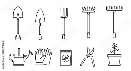 Gardening tools and equipment icons set.
