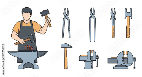 Blacksmith working with metal tools.