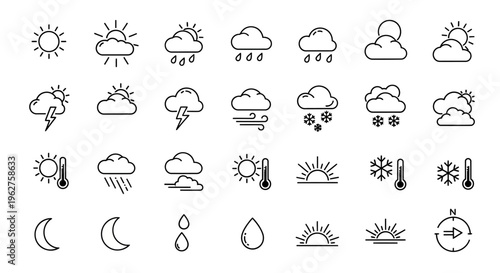 Weather forecast icons and symbols.