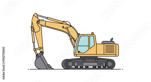 Yellow excavator machine with tracks.