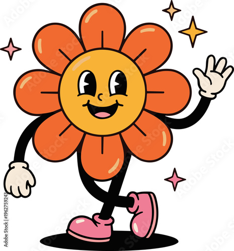Retro Groovy Flower Mascot