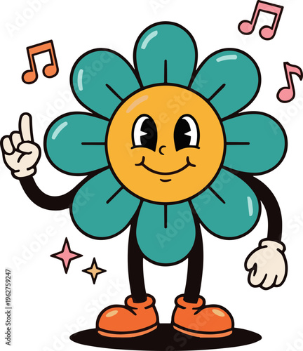 Retro Groovy Flower Mascot