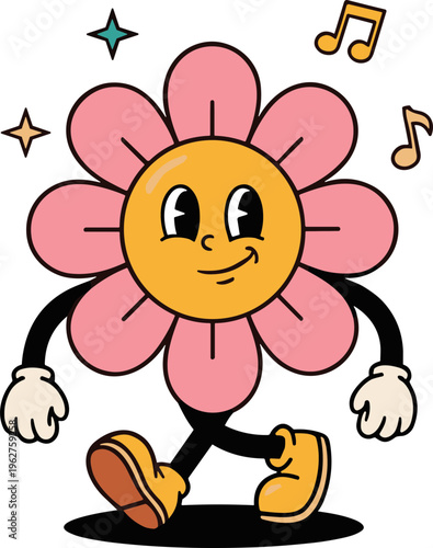 Retro Groovy Flower Mascot