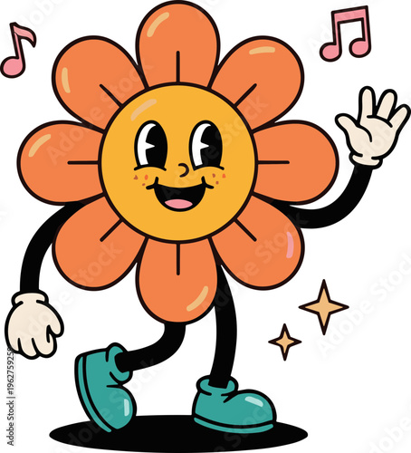 Retro Groovy Flower Mascot