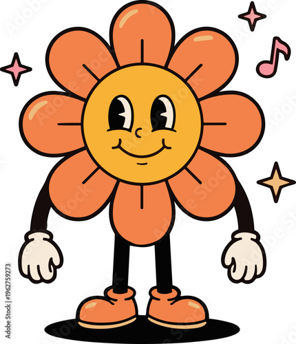 Retro Groovy Flower Mascot