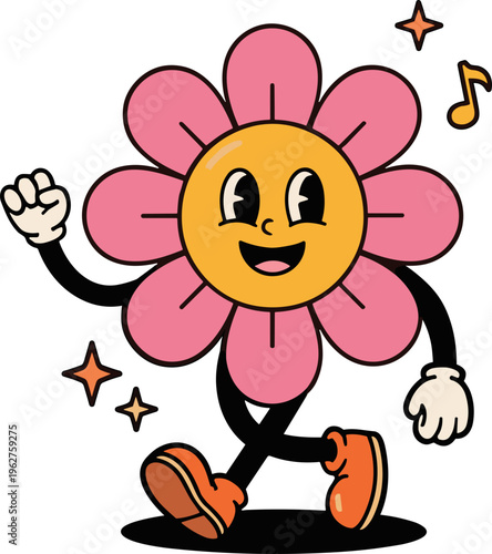 Retro Groovy Flower Mascot