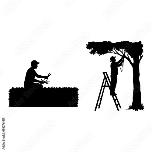 Lawn care, gardening icons, landscaping vector set, gardening tools