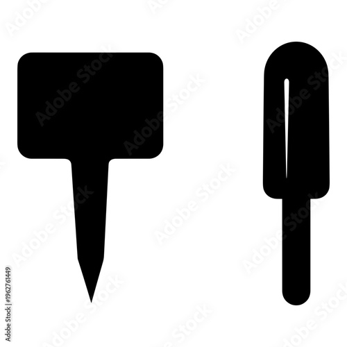 Black garden labels, blank stakes, gardening markers, vector icons