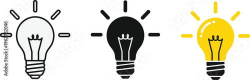 Three lightbulb icons demonstrate stages of illumination from off to fully lit in a row