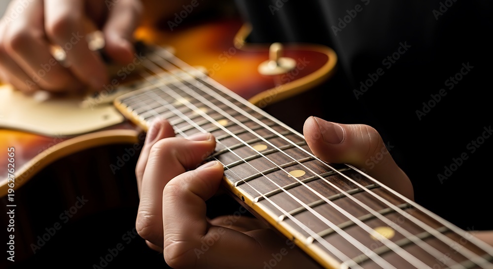 Fototapeta premium Close-Up Captivating Electric Guitar Melodies and Strumming Performance