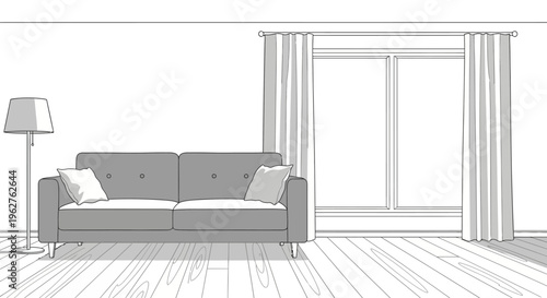 Minimalist Living Room with Sofa and Window Illustration