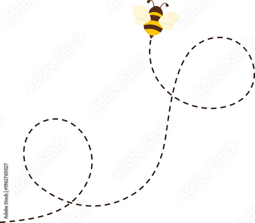 Flying bee with dashed line illustration for bee day, honey product decoration. vector isolated
