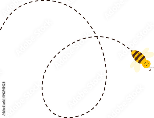 Flying bee with dashed line illustration for bee day, honey product decoration. vector isolated