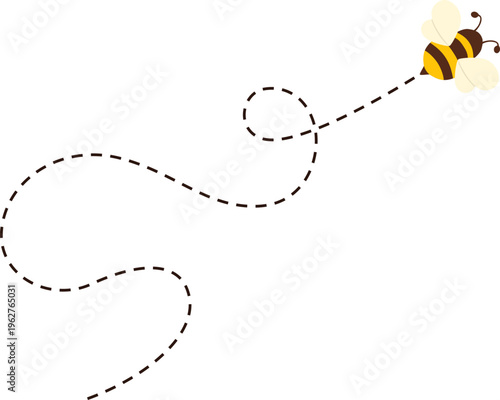 Flying bee with dashed line illustration for bee day, honey product decoration. vector isolated