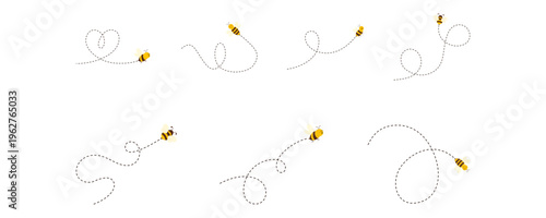 Flying bee with dashed line illustration for bee day, honey product decoration. vector isolated