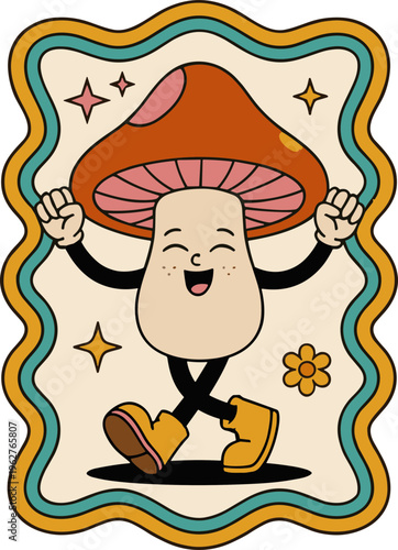 Retro Mushroom character in frame
