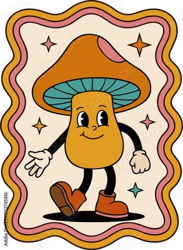 Retro Mushroom character in frame