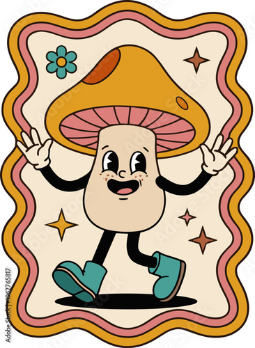Retro Mushroom character in frame