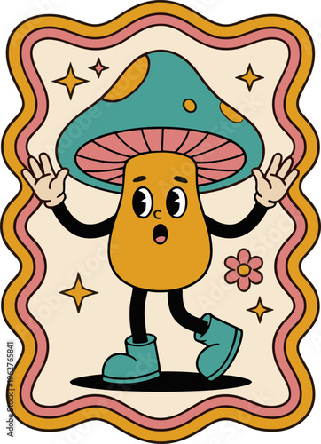 Retro Mushroom character in frame