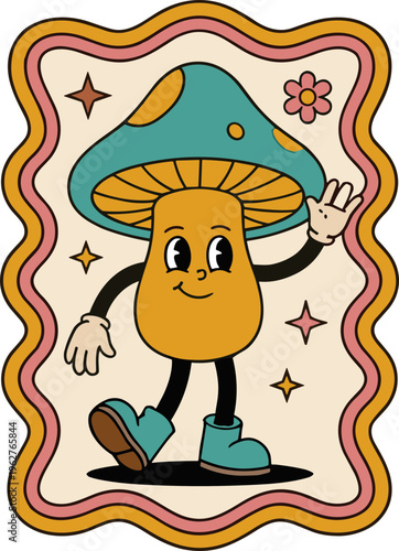 Retro Mushroom character in frame
