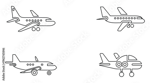 Airplane symbol vector line icon set, aero plane icon, aviation aircraft flat icon outline icon vector illustration