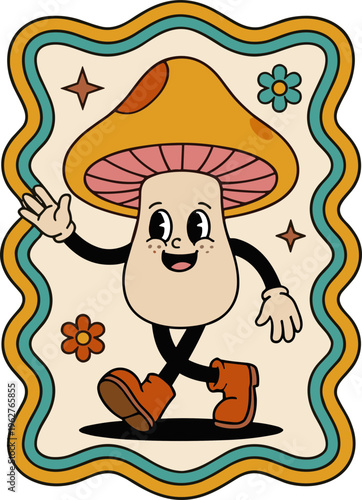 Retro Mushroom character in frame