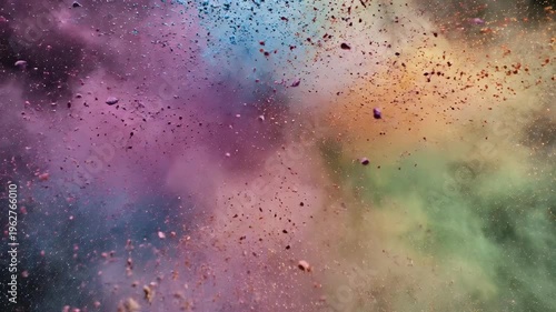 A vibrant explosion of colorful powder creates a dynamic and abstract visual spectacle