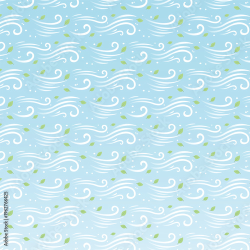 Windy pattern and leaves with gradient blue background