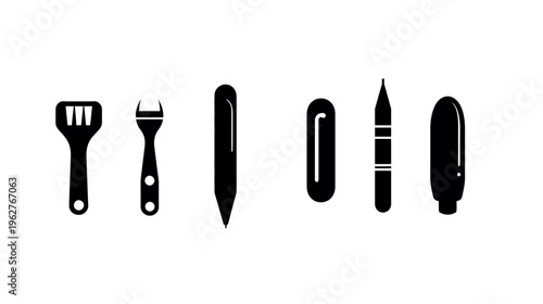 Silhouetted tools on a white background. Each tool's design is black, simple, and easily recognizable