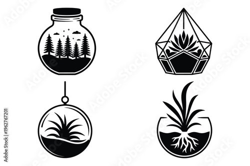 Terrarium and geometric planter icons