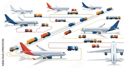 Air Cargo Logistics Network Connecting Planes and Trucks.
