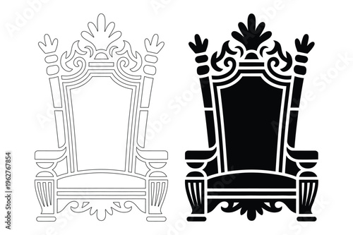 Ornate throne icons - solid and outline