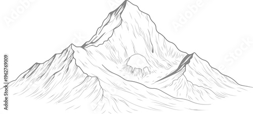 Ama Dablam detailed line drawing Himalayan peak structure Nepal mountain vector illustration