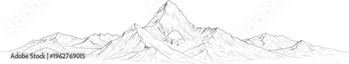 Ama Dablam panoramic mountain range line art Himalayan skyline Nepal vector illustration