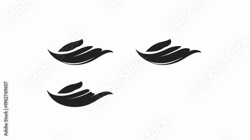 Three stylized, dark hand illustrations, with curved fingers, on a white background. Simple and elegant
