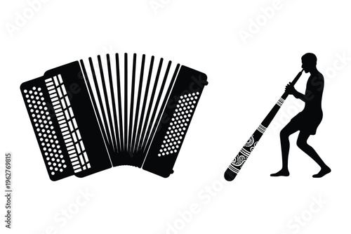 Accordion and didgeridoo silhouette icons