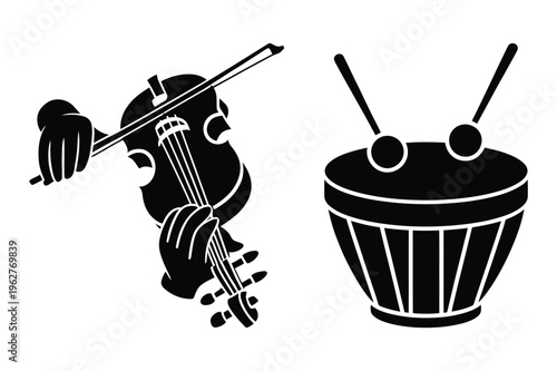 Violin and drum silhouette icons
