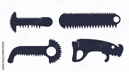 Silhouetted tools on white background, featuring various sawtooth patterns