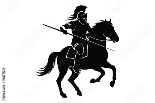 Ancient roman warrior riding horse with spear armor silhouette