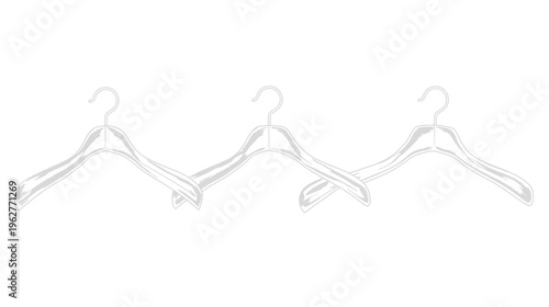 Three minimalist wooden garment hangers, arranged linearly, over a crisp white backdrop